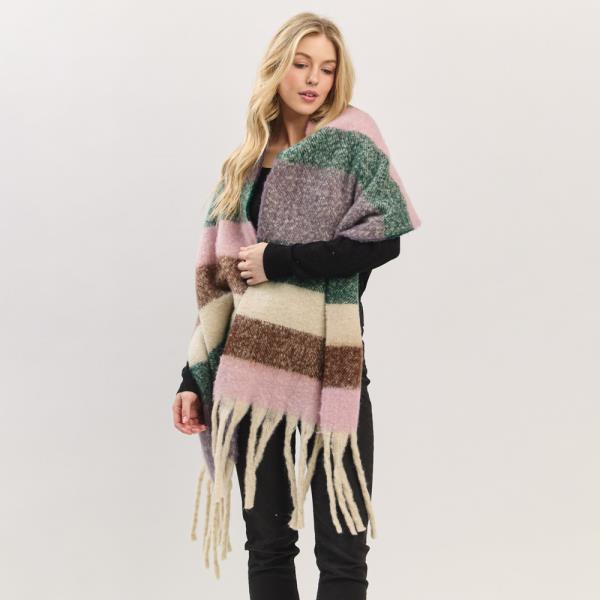MULTI COLOR STRIPED BRUSHED FRINGED SCARF