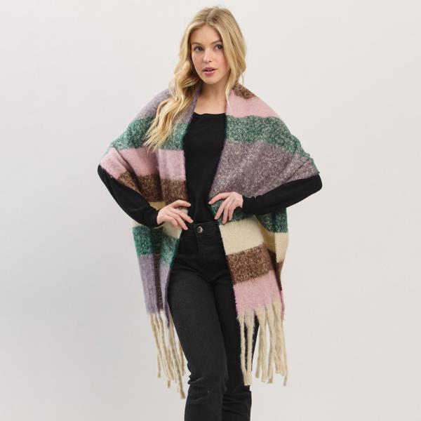 MULTI COLOR STRIPED BRUSHED FRINGED SCARF
