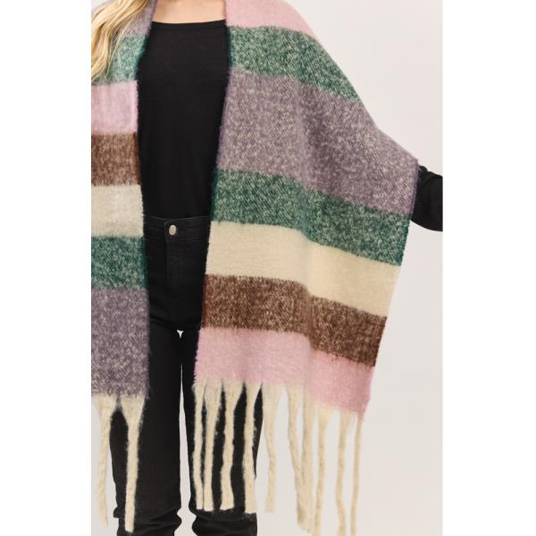 MULTI COLOR STRIPED BRUSHED FRINGED SCARF