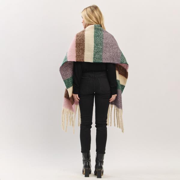 MULTI COLOR STRIPED BRUSHED FRINGED SCARF