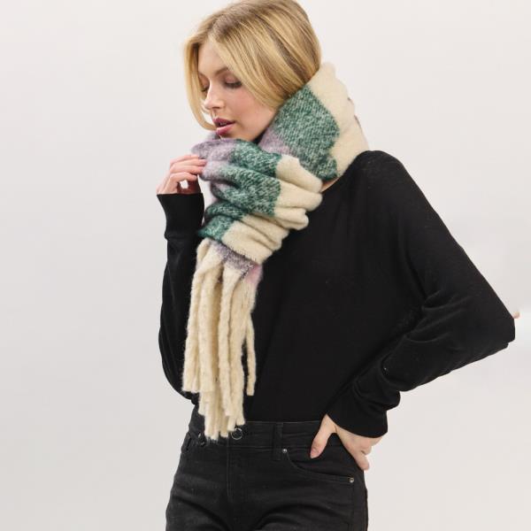 MULTI COLOR STRIPED BRUSHED FRINGED SCARF