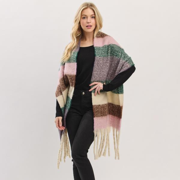 MULTI COLOR STRIPED BRUSHED FRINGED SCARF