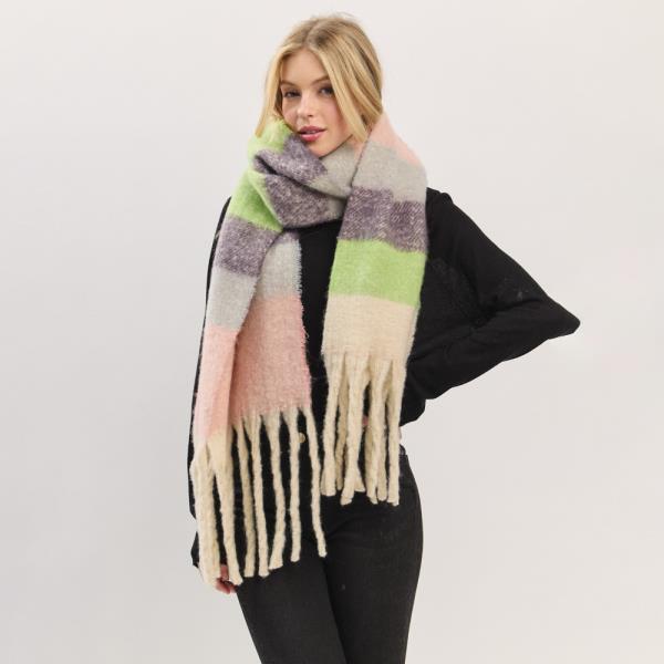 MULTI COLOR STRIPED BRUSHED FRINGED SCARF
