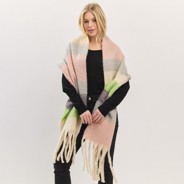 MULTI COLOR STRIPED BRUSHED FRINGED SCARF