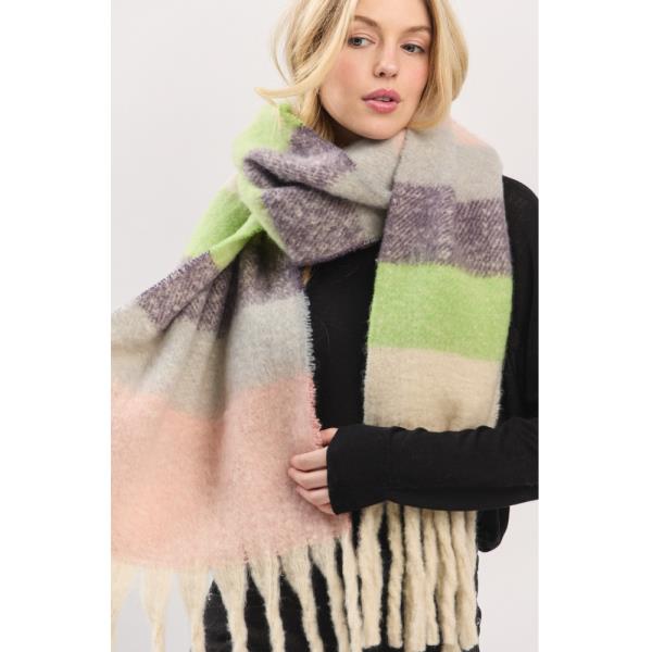 MULTI COLOR STRIPED BRUSHED FRINGED SCARF
