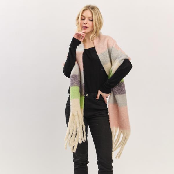 MULTI COLOR STRIPED BRUSHED FRINGED SCARF
