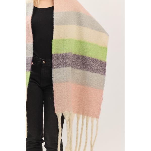 MULTI COLOR STRIPED BRUSHED FRINGED SCARF