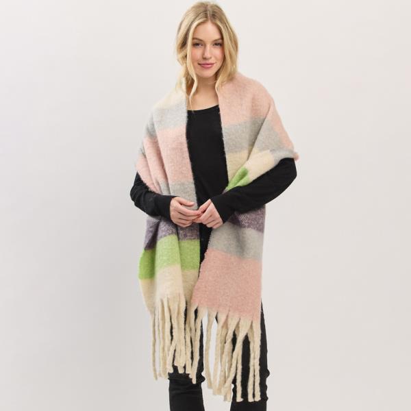 MULTI COLOR STRIPED BRUSHED FRINGED SCARF