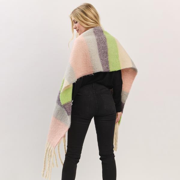 MULTI COLOR STRIPED BRUSHED FRINGED SCARF
