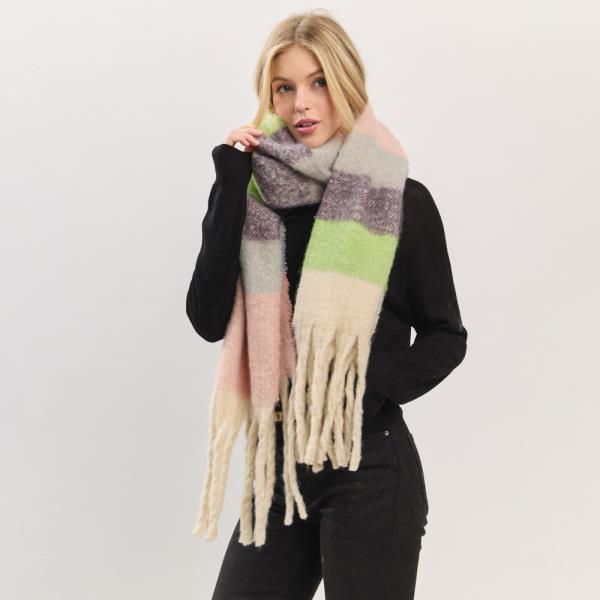 MULTI COLOR STRIPED BRUSHED FRINGED SCARF