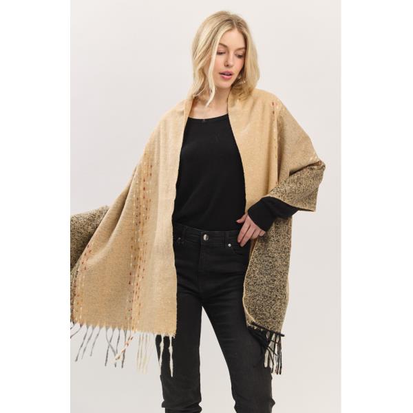 SUBTLE STITCH DETAILS FRINGE SCARF