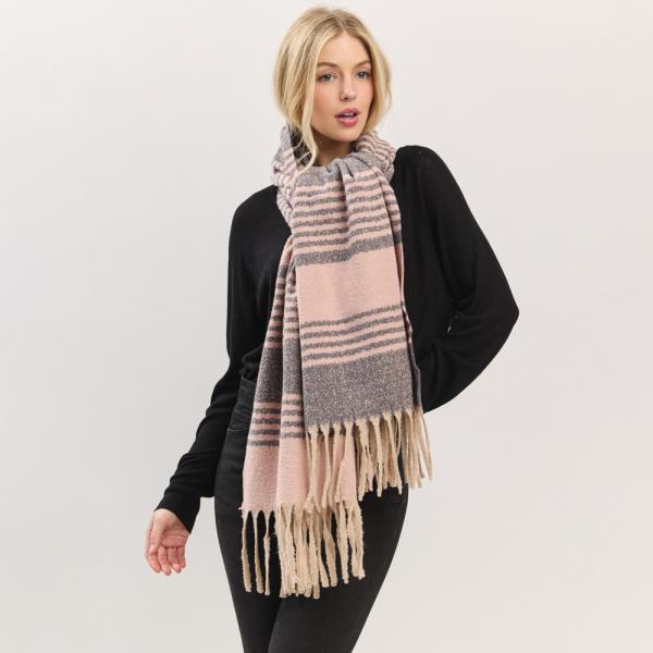 SUPER SOFT STRIPED FRINGE SCARF