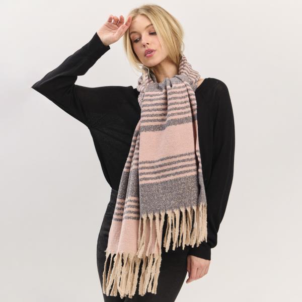 SUPER SOFT STRIPED FRINGE SCARF