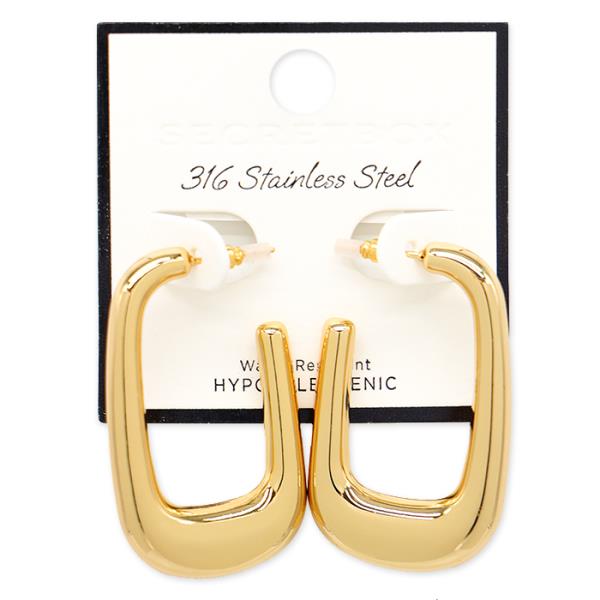 SECRET BOX STAINLESS STEEL SQUARE HOOP EARRING
