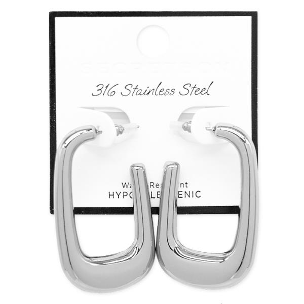SECRET BOX STAINLESS STEEL SQUARE HOOP EARRING