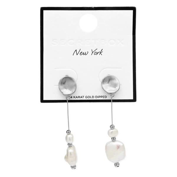 SECRET BOX 14K GOLD DIPPED METAL PEARL DROP EARRING