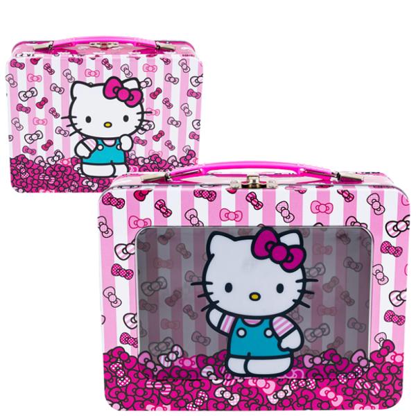 HELLO KITTY STRIPES TIN LARGE LUNCH BOX