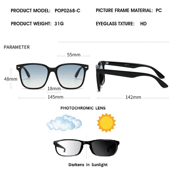 MODERN PHOTOCHROMIC LENS SQUARE SUNGLASSES 1DZ