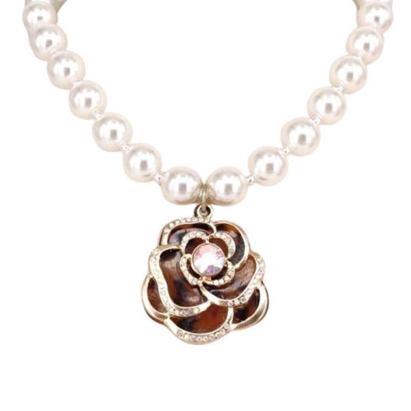 ROSE PENDANT PEARL BEAD NECKLACE