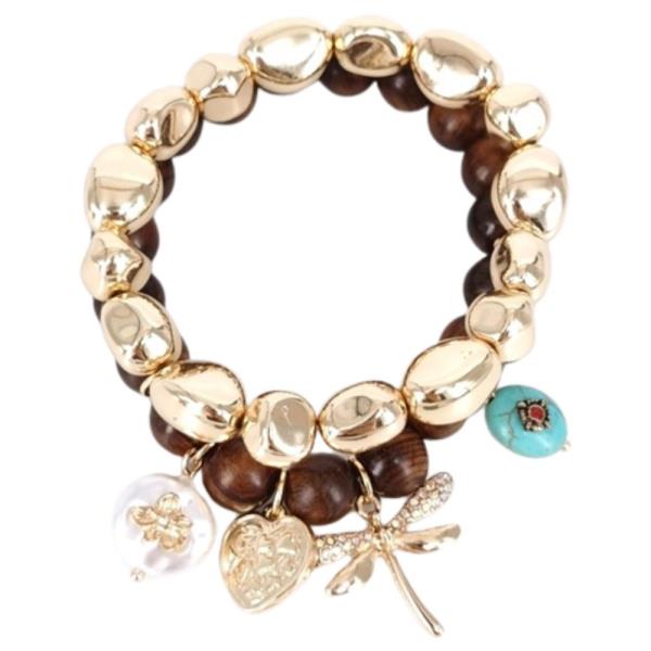 DRAGON FLY CHARM BEADED BRACELET SET
