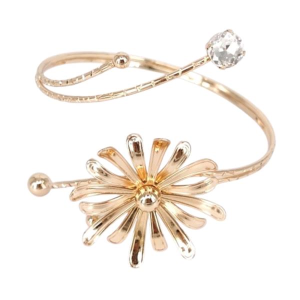 FLOWER CRYSTAL METAL CUFF BRACELET