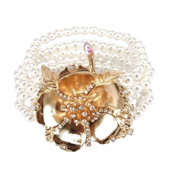 METAL FLOWER PEARL BEAD BRACELET