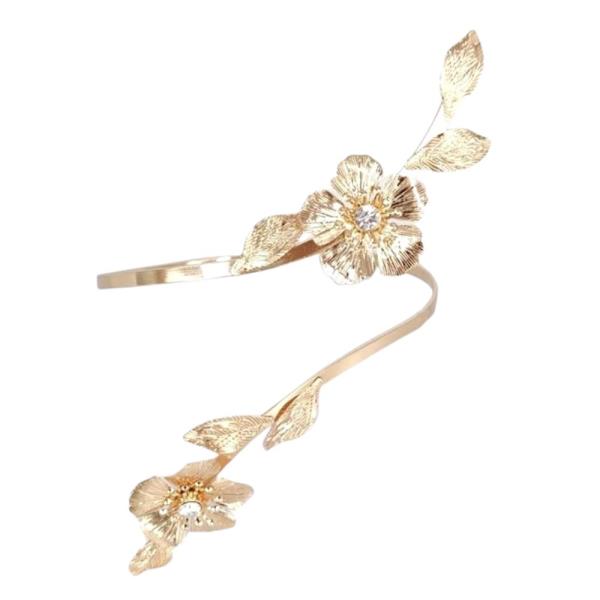 FLOWER LEAF PATTERN METAL CUFF BRACELET
