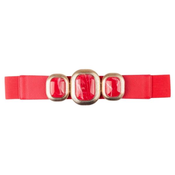 STRETCH BAND JEWEL TEXTURED METAL CENTER BUCKLE WAIST BELT