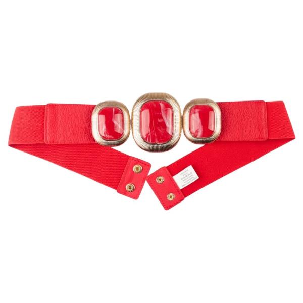 STRETCH BAND JEWEL TEXTURED METAL CENTER BUCKLE WAIST BELT