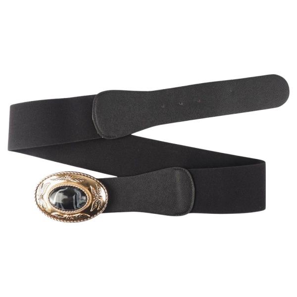 OVAL METAL ENGRAVED STONE BUCKLE WAIST ELASTIC BELT