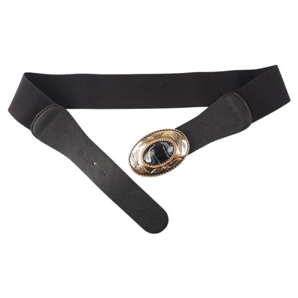 OVAL METAL ENGRAVED STONE BUCKLE WAIST ELASTIC BELT