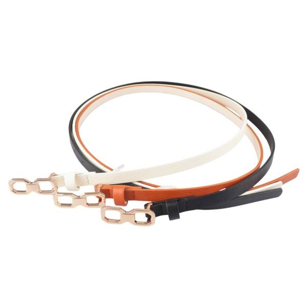 FAUX LEATHER GEOMETRIC METAL LINK BUCKLE THIN BELT 3 PC SET