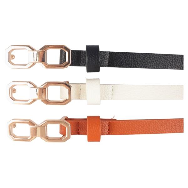 FAUX LEATHER GEOMETRIC METAL LINK BUCKLE THIN BELT 3 PC SET