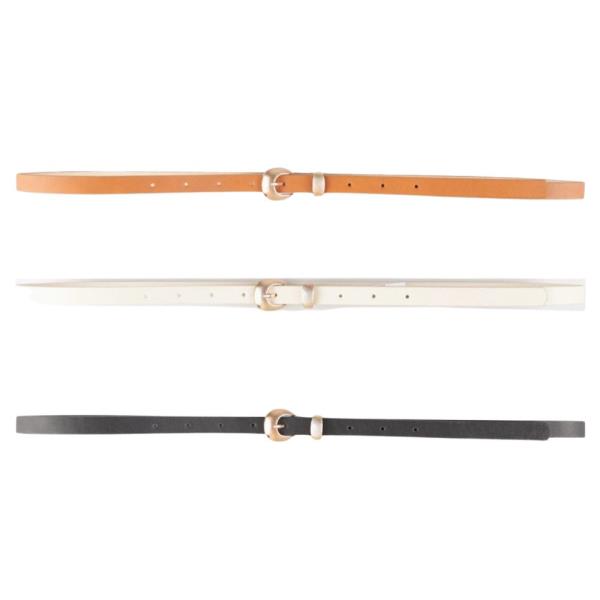 FAUX LEATHER ROUND METAL BUCKLE THIN BELT 3 PC SET