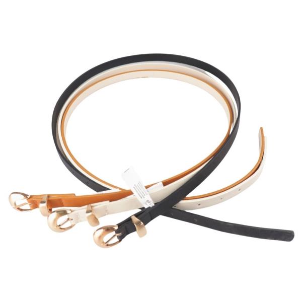 FAUX LEATHER ROUND METAL BUCKLE THIN BELT 3 PC SET