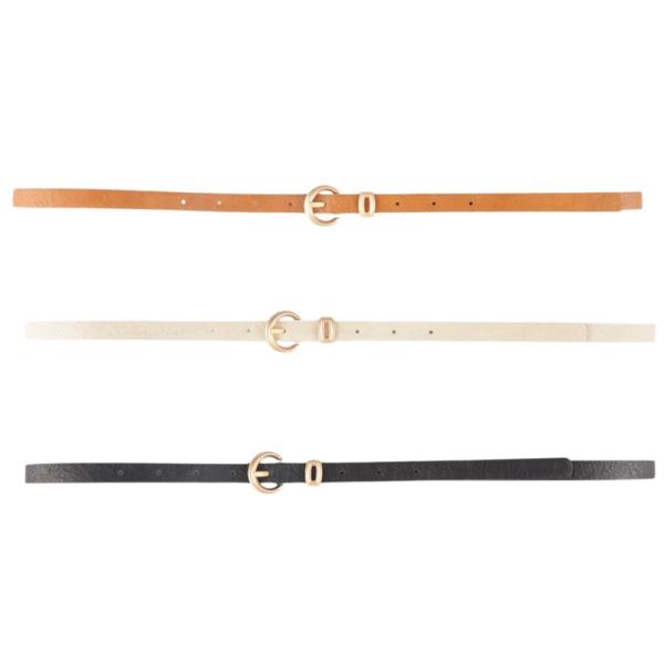 FAUX LEATHER ROUND METAL BUCKLE THIN BELT 3 PC SET
