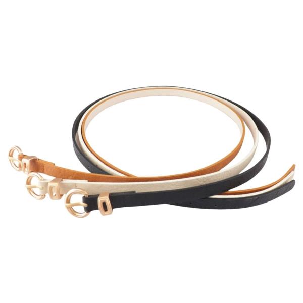 FAUX LEATHER ROUND METAL BUCKLE THIN BELT 3 PC SET