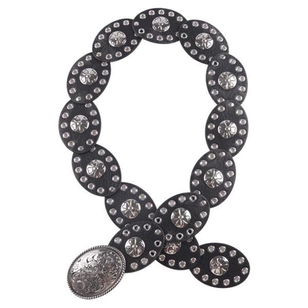 FAUX LEATHER METAL STUD OVAL LINK CONCHO BUCKLE WESTERN Y2K STYLE BELT