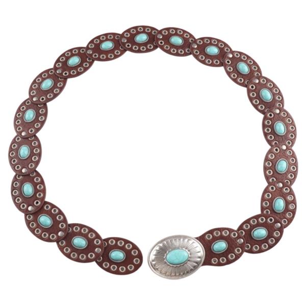 SUEDE TEXTURED TURQUOISE STONE OVAL LINK CONCHO BUCKLE WESTERN Y2K STYLE BELT