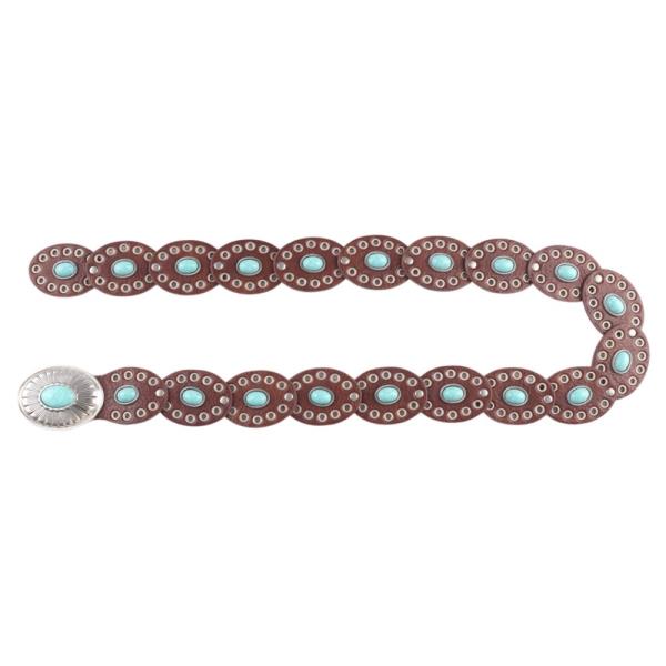SUEDE TEXTURED TURQUOISE STONE OVAL LINK CONCHO BUCKLE WESTERN Y2K STYLE BELT