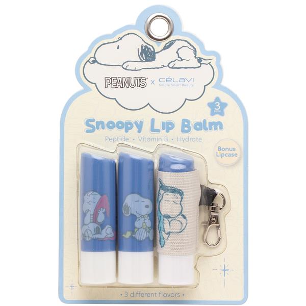CELAVI X PEANUTS SNOOPY 3PC LIP BALM WITH KEYCHAIN