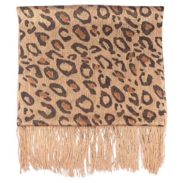 LEOPARD PATTERN OBLONG SCARF WITH TASSEL