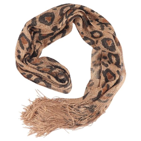 LEOPARD PATTERN OBLONG SCARF WITH TASSEL
