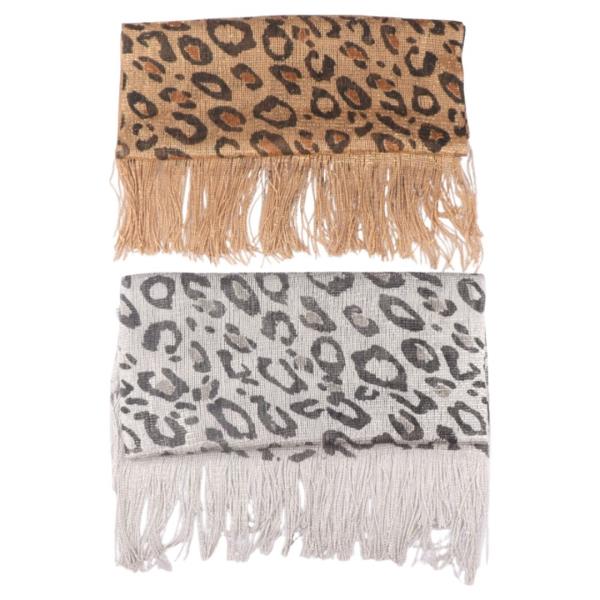 LEOPARD PATTERN OBLONG SCARF WITH TASSEL