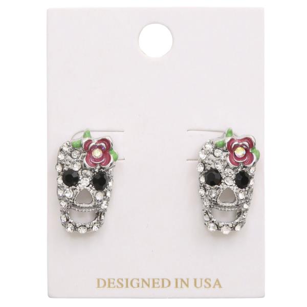 HALLOWEEN SKULL FLOWER RHINESTONE EARRING