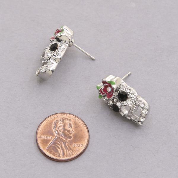 HALLOWEEN SKULL FLOWER RHINESTONE EARRING