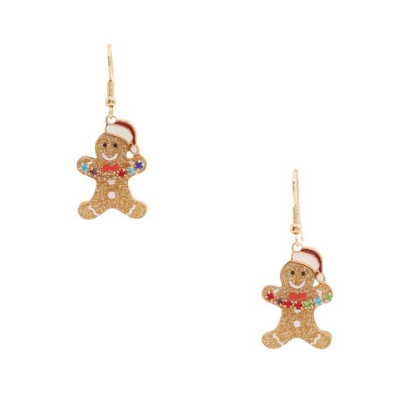 GLITTER GINGERBREAD MAN CHRISTMAS EARRING