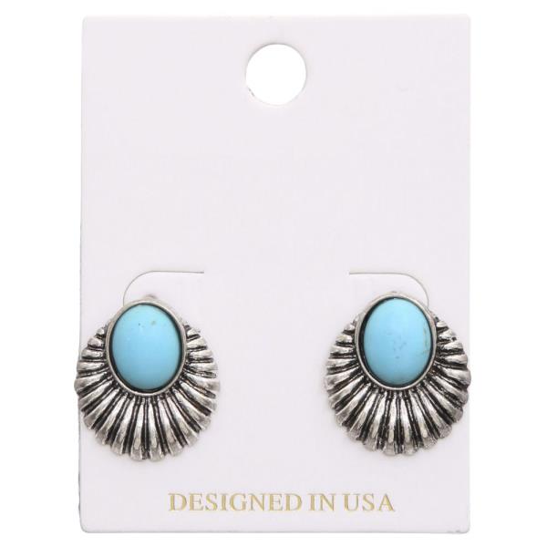 TURQUOISE BEAD METAL EARRING