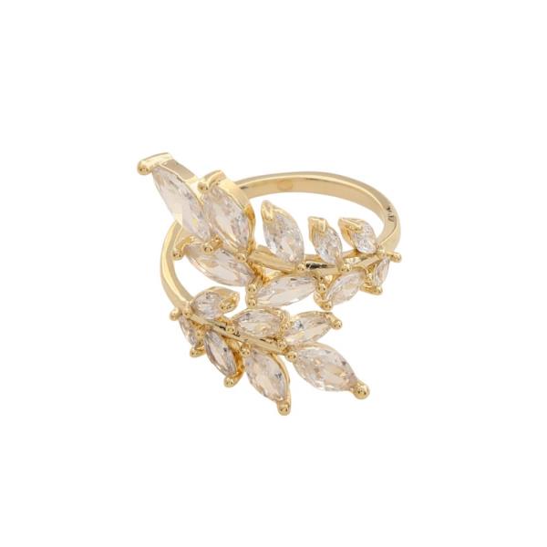 SODAJO CZ LEAF PATTERN GOLD DIPPED ADJUSTABLE RING
