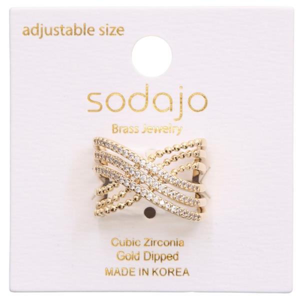 SODAJO WIDE LAYERED CRISS CROSS GOLD DIPPED ADJUSTABLE RING